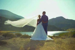 Bride and groom on the beach